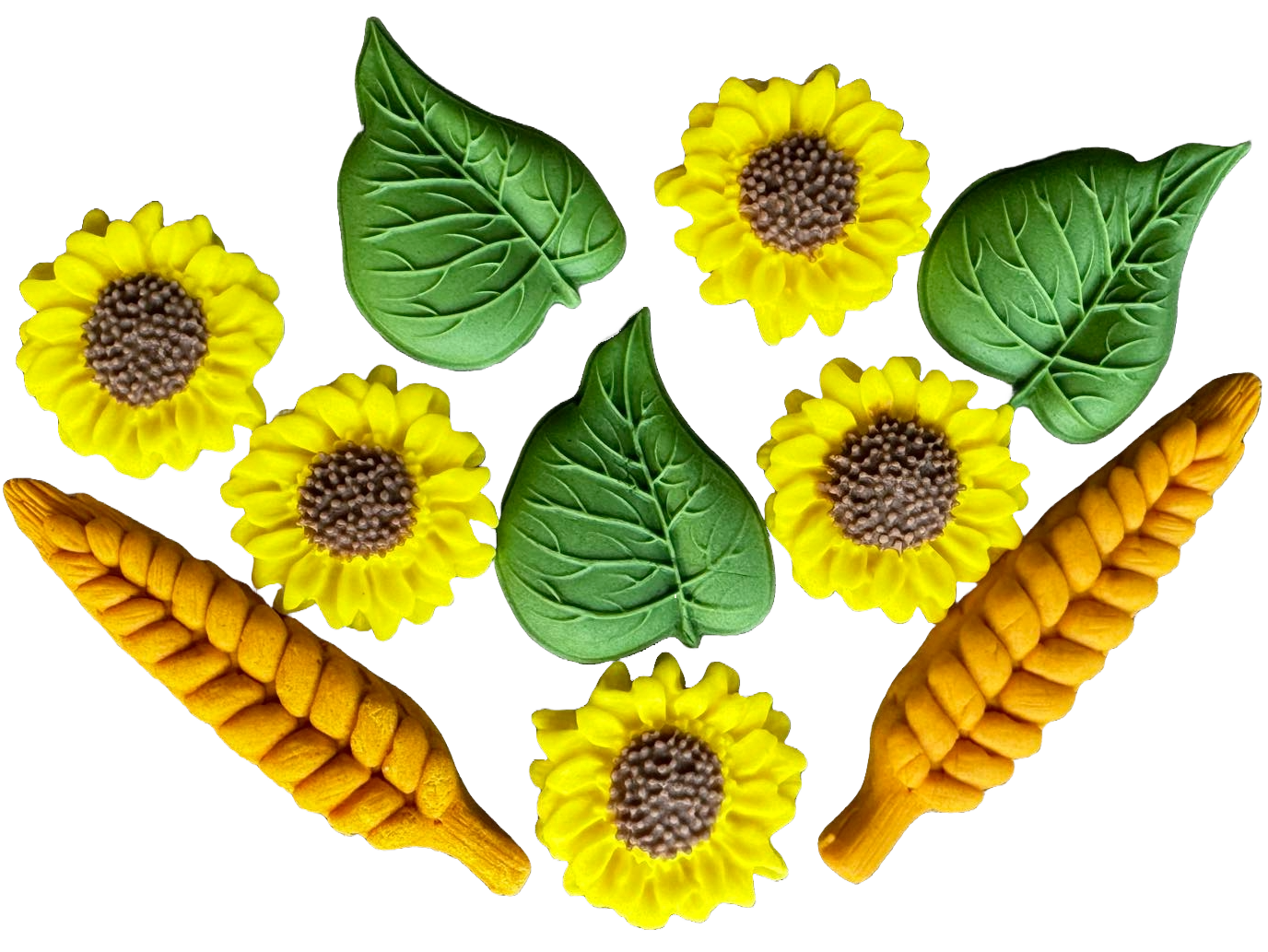 Set 10 decoratiuni comestibile din zahar, Floarea Soarelui si Grau Decoratiuni din Pasta de Zahar Naty Shop