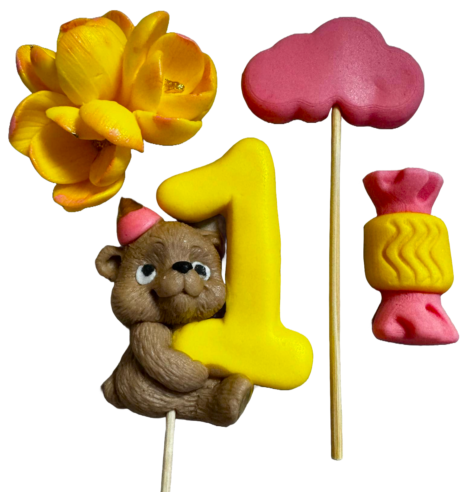 Set 4 decoratiuni comestibile din zahar, 1 AN Decoratiuni din Pasta de Zahar Naty Shop