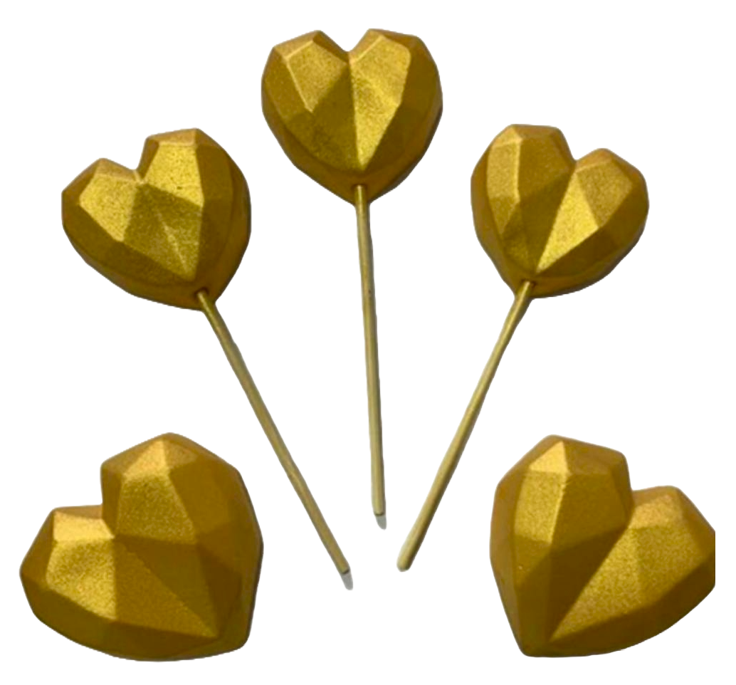 Set 6 decoratiuni comestibile din pasta de zahar, Inimi aurii Decoratiuni din Pasta de Zahar Nati Shop