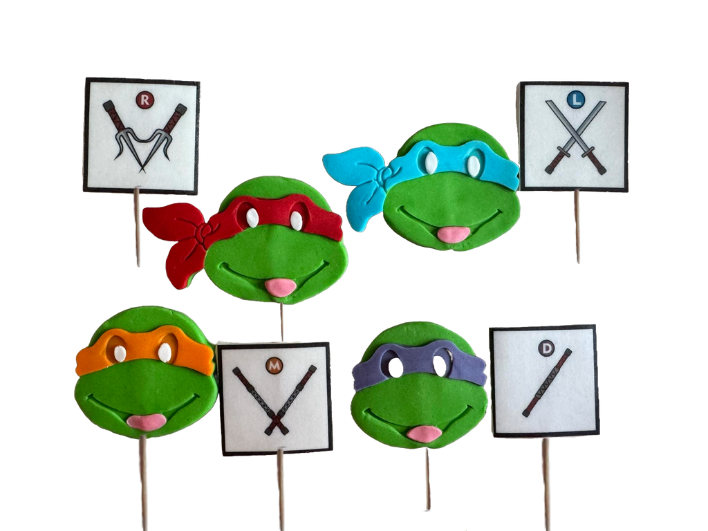 Set 8 decoratiuni comestibile din zahar, Testoasele Ninja Decoratiuni din Pasta de Zahar Nati Shop