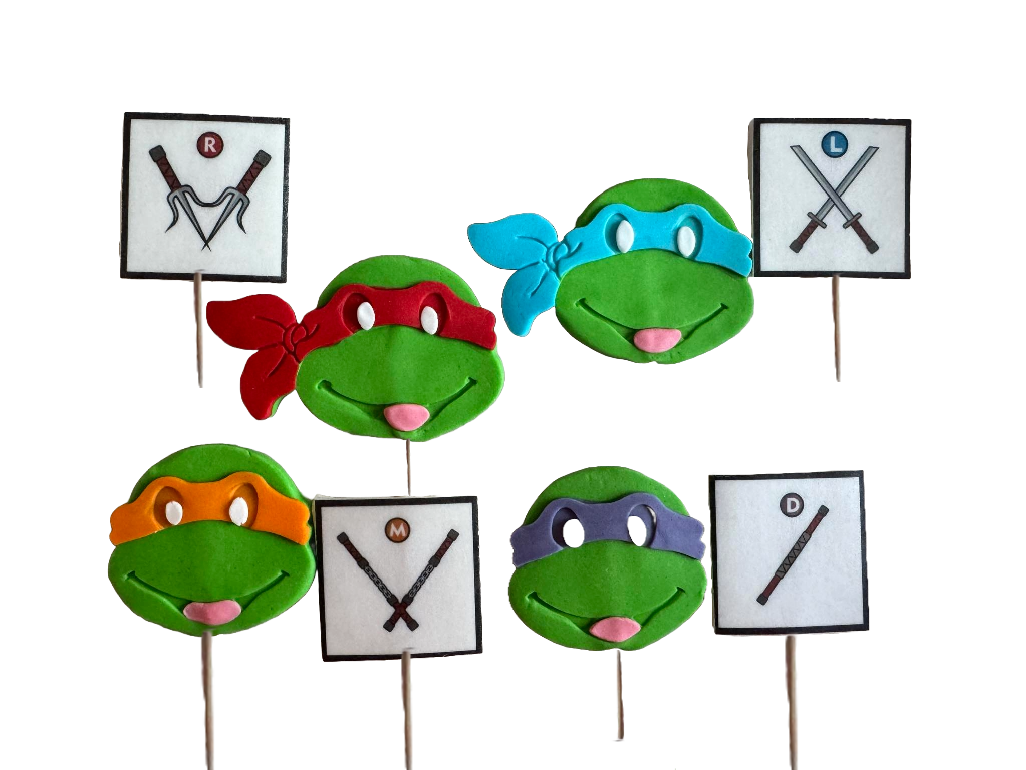 Set 8 decoratiuni comestibile din zahar, Testoasele Ninja Decoratiuni din Pasta de Zahar Nati Shop