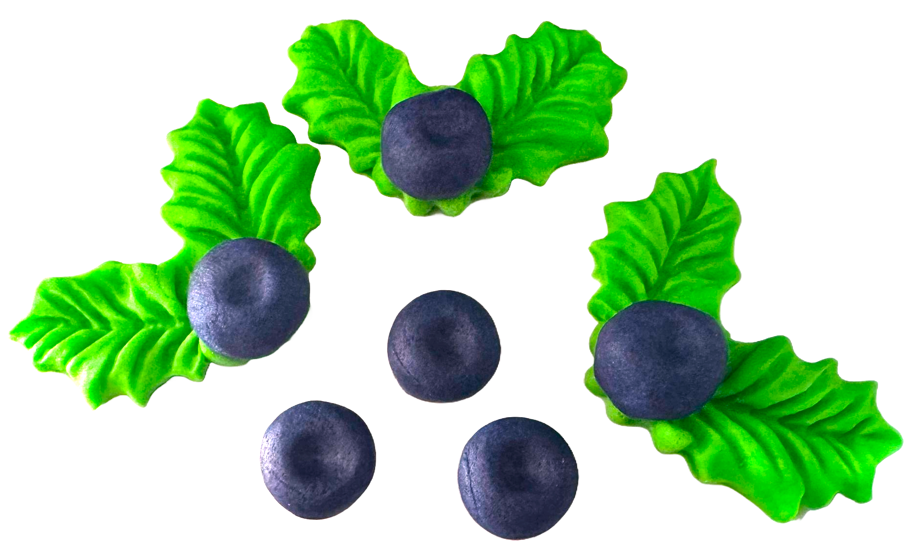 Set 6 decoratiuni comestibile din zahar, Afine Decoratiuni din Pasta de Zahar Nati Shop