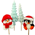 Set 4 decoratiuni comestibile din pasta de zahar, Craciun, pinguin, ursulet si braduti Decoratiuni din Pasta de Zahar Naty Shop