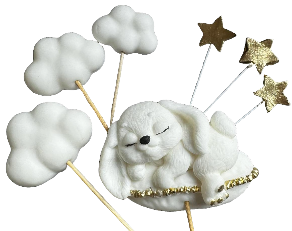 Set 7 decoratiuni comestibile din zahar, Iepuras Decoratiuni din Pasta de Zahar Naty Shop