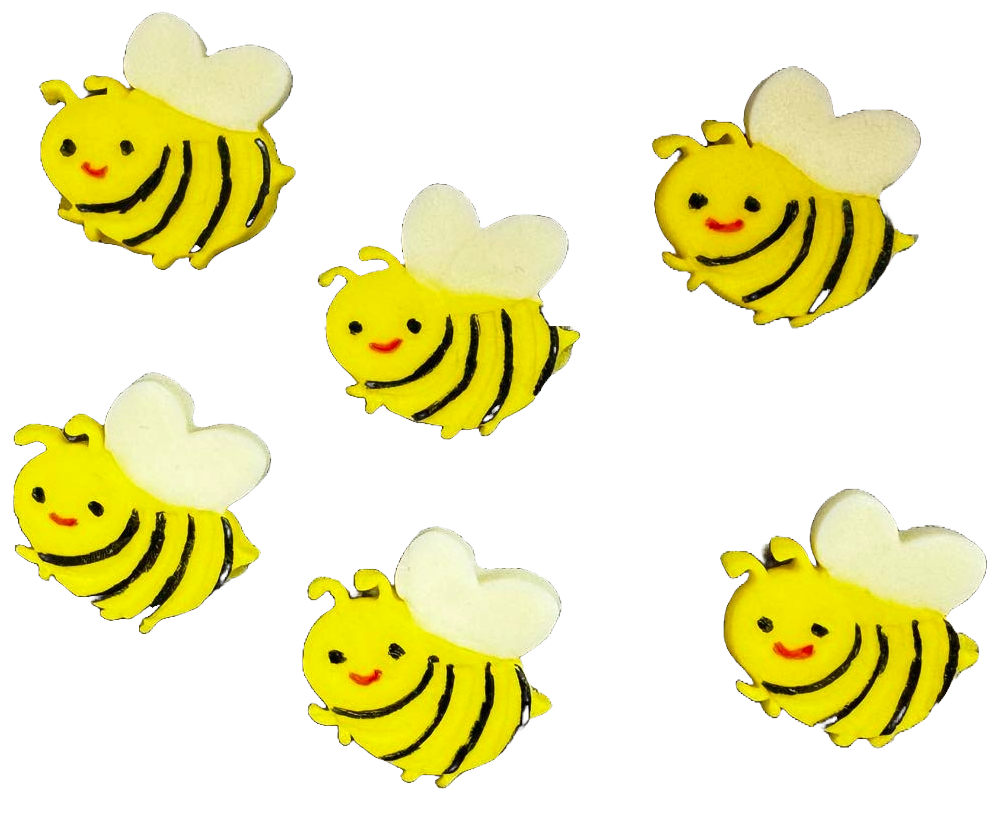 Set 6 decoratiuni comestibile din zahar, Albinute Decoratiuni din Pasta de Zahar Naty Shop