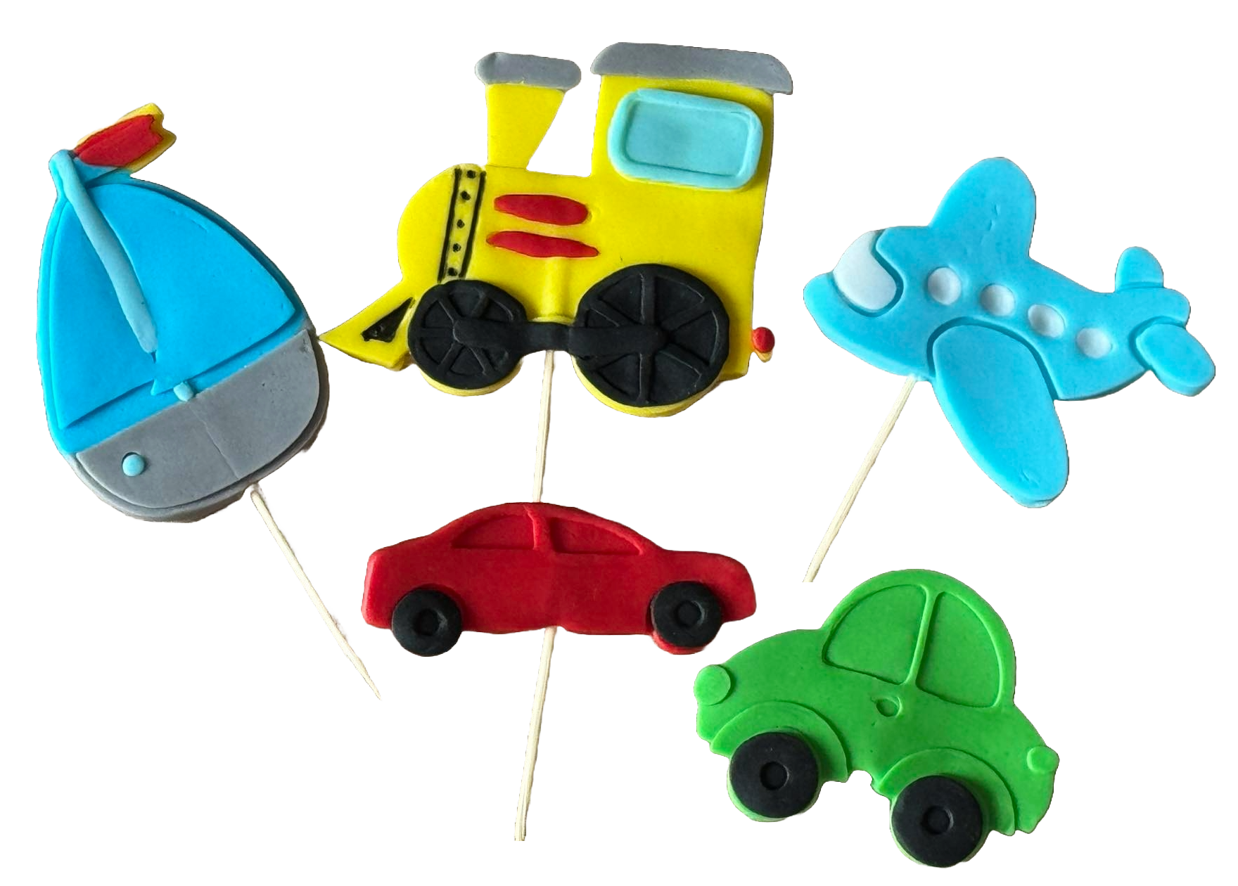 Set 5 decoratiuni comestibile din zahar, Autovehicule Decoratiuni din Pasta de Zahar Nati Shop