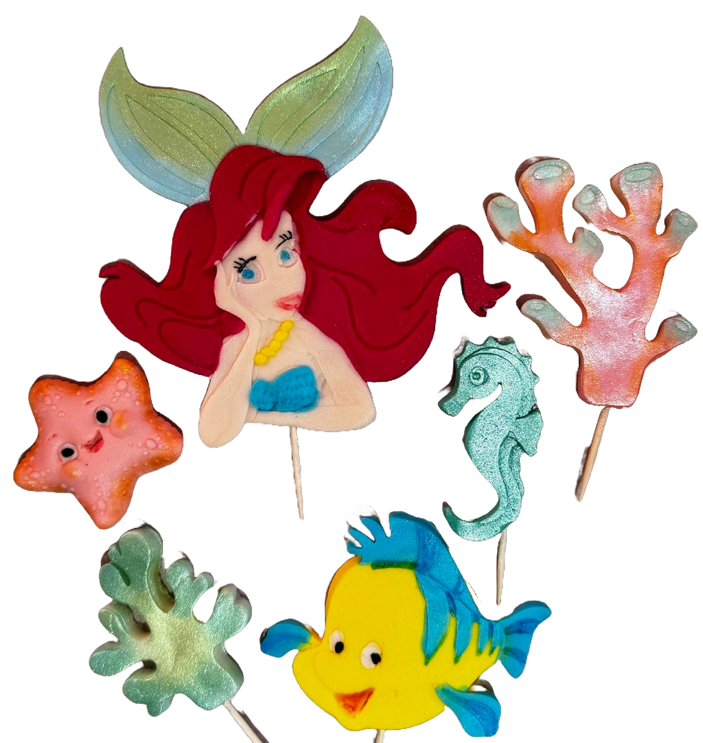 Set 6 decoratiuni comestibile din zahar, Printesa Ariel Decoratiuni din Pasta de Zahar Naty Shop