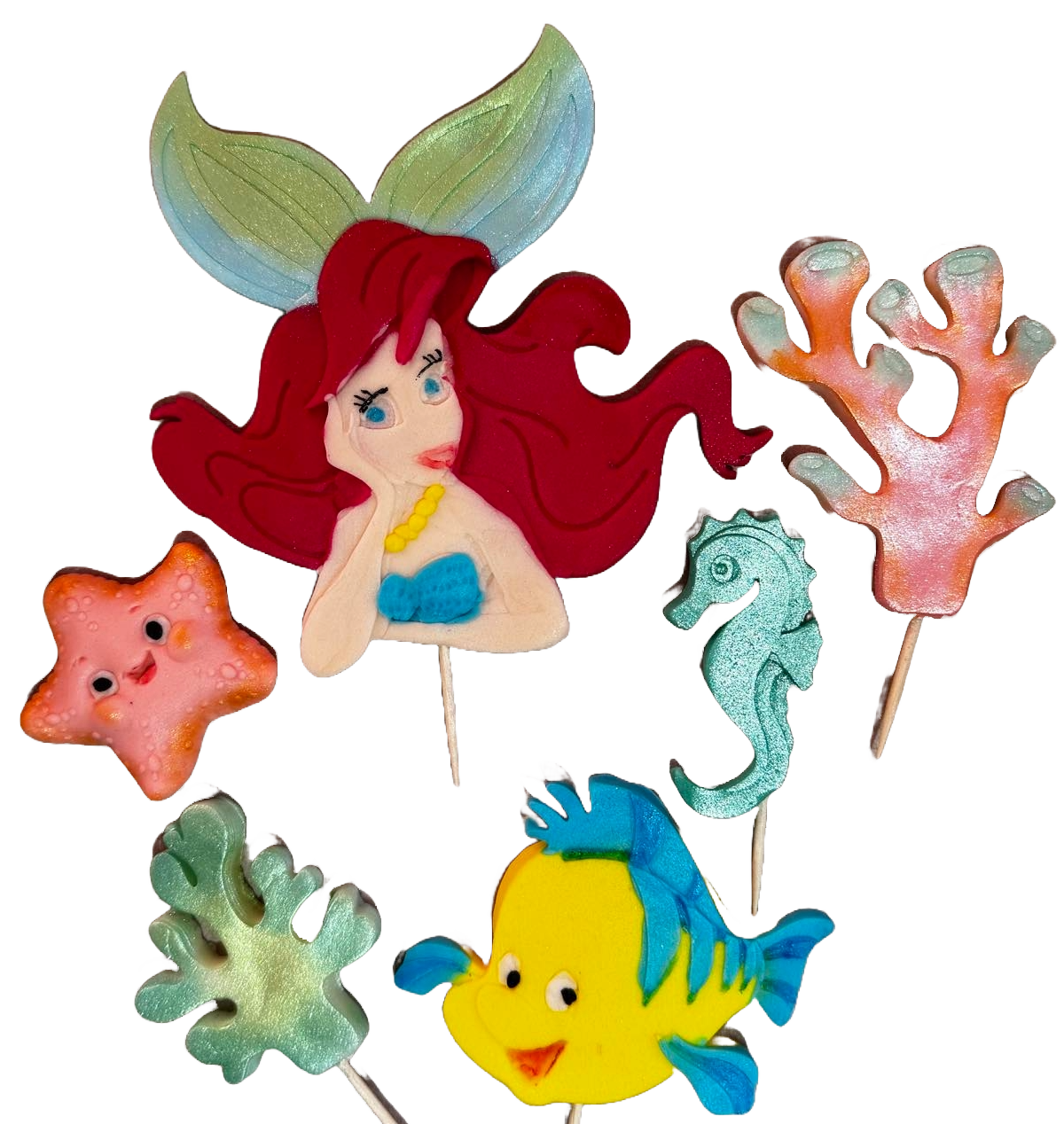 Set 6 decoratiuni comestibile din zahar, Printesa Ariel Decoratiuni din Pasta de Zahar Naty Shop