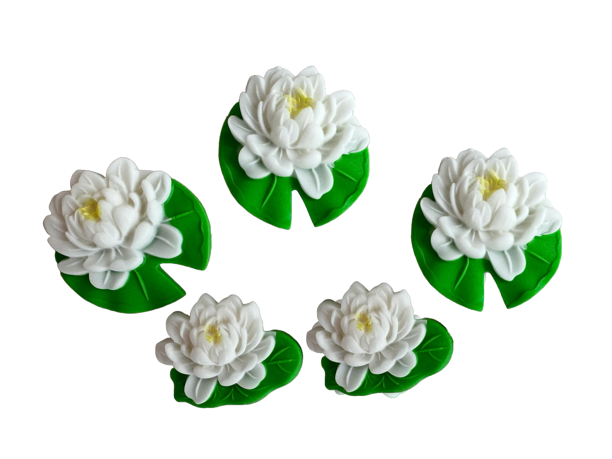 Set 5 decoratiuni comestibile din pasta de zahar, Nuferi albi Decoratiuni din Pasta de Zahar Naty Shop