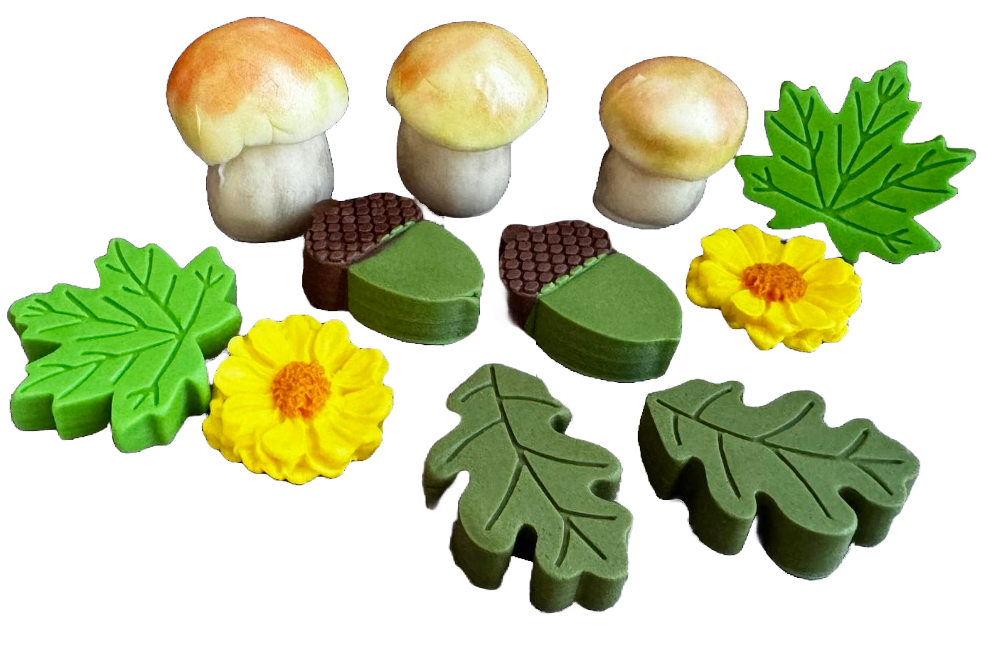 Set 11 decoratiuni comestibile din zahar, Hribi in padure Decoratiuni din Pasta de Zahar Naty Shop