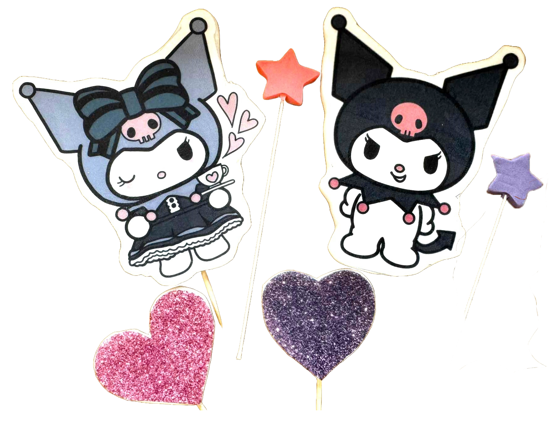 Set decoratiuni comestibile din zahar, Kuromi Decoratiuni din Pasta de Zahar Nati Shop