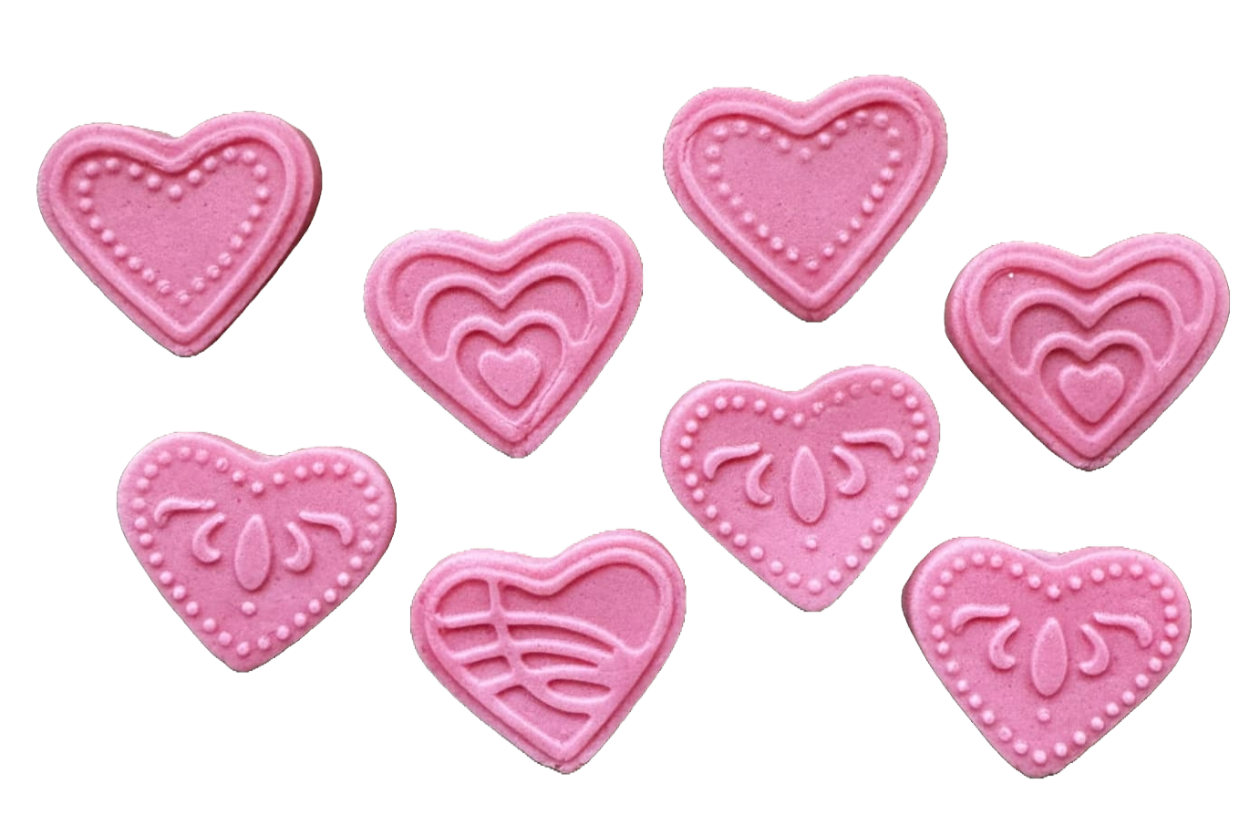 Set 8 decoratiuni comestibile din pasta de zahar, Inimi roz Decoratiuni din Pasta de Zahar Nati Shop