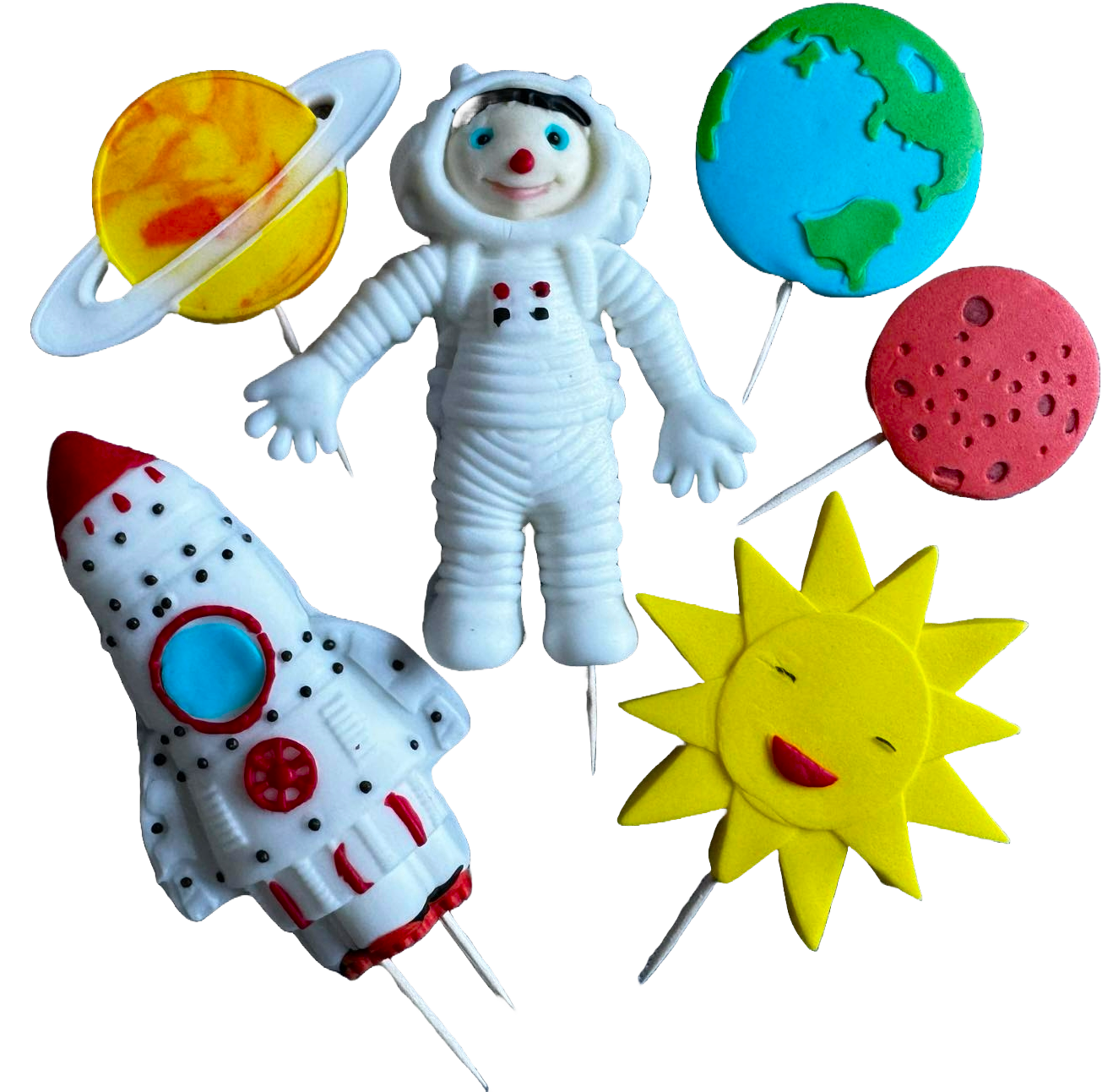 Set 6 decoratiuni comestibile din zahar, Cosmos Decoratiuni din Pasta de Zahar Naty Shop