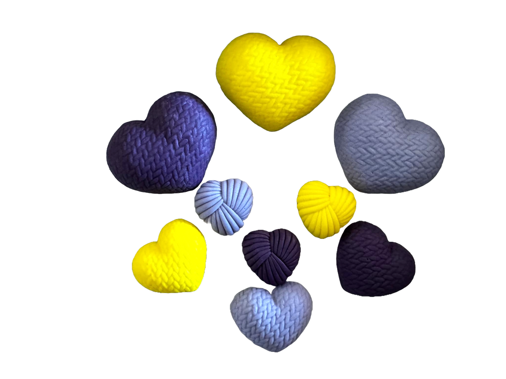 Set 9 decoratiuni comestibile din zahar, Inimi crosetate Decoratiuni din Pasta de Zahar Naty Shop