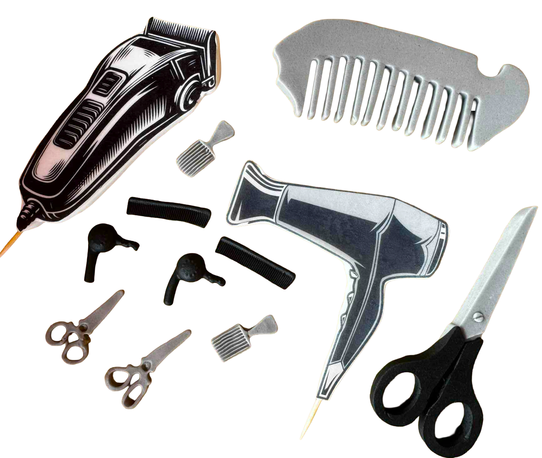 Set 12 decoratiuni comestibile, Frizer Decoratiuni din Pasta de Zahar Nati Shop