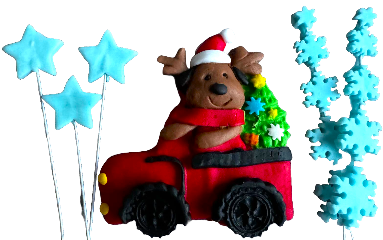 Set 6 decoratiuni comestibile din pasta de zahar, Craciun, masinuta, ursulet, stelute si fulgi de nea Decoratiuni din Pasta de Zahar Naty Shop