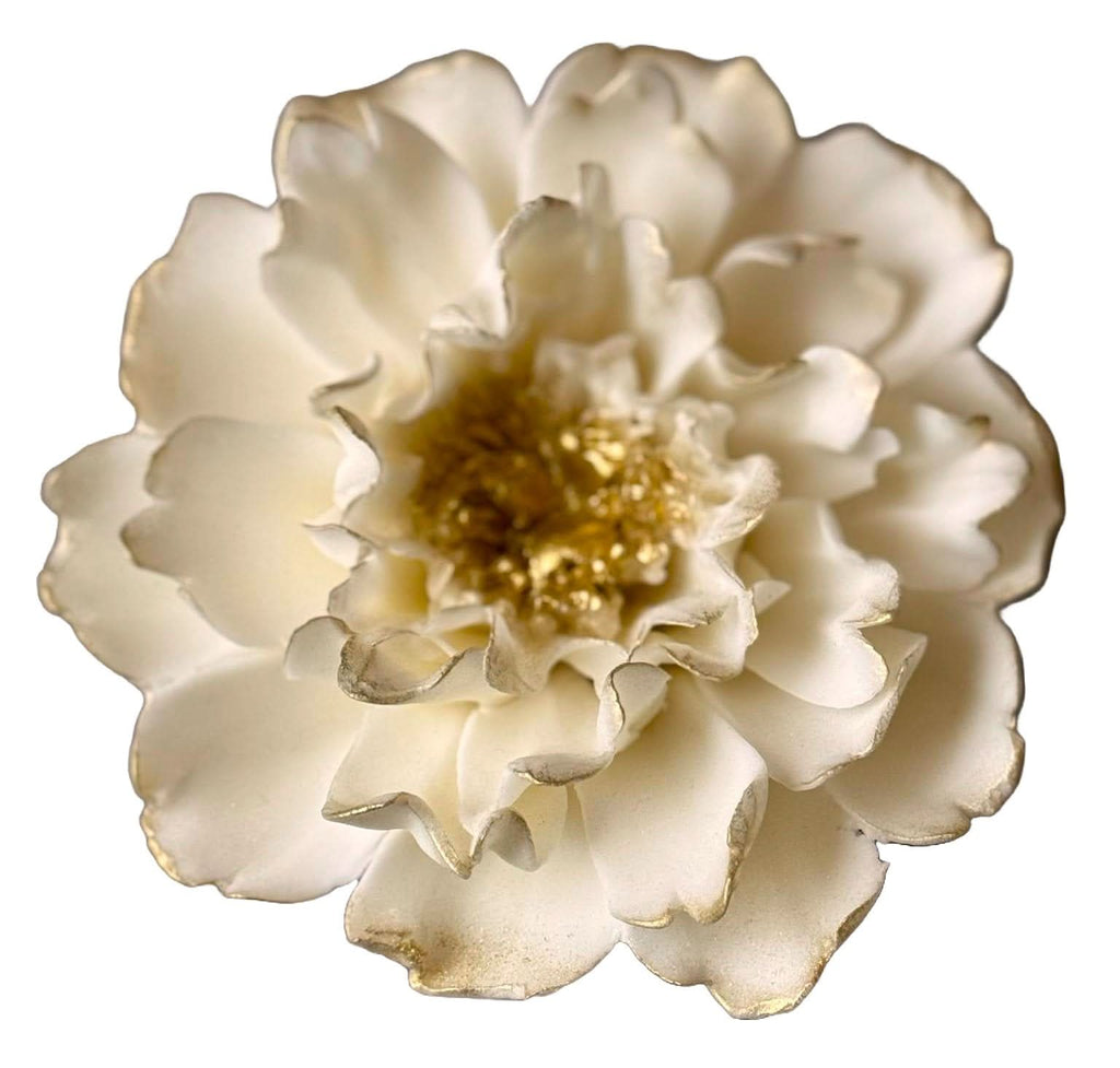 Decoratiune comestibila din zahar, Bujor alb cu auriu Decoratiuni din Pasta de Zahar Nati Shop