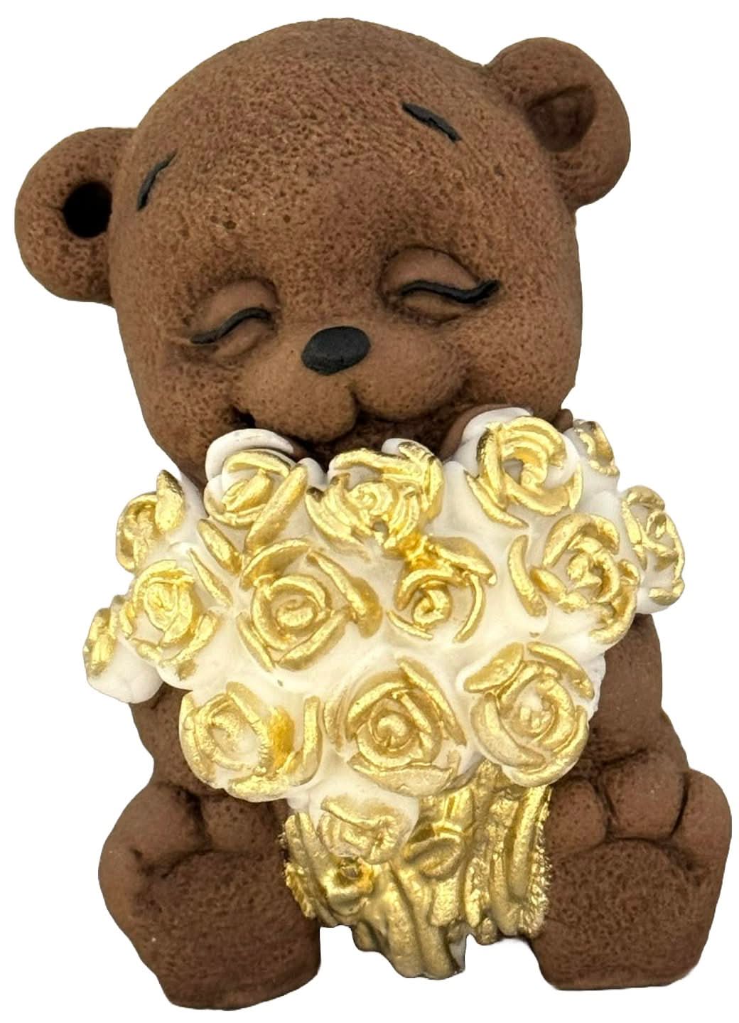Decoratiune comestibila din zahar, Urs cu buchet de trandafiri Decoratiuni din Pasta de Zahar Nati Shop