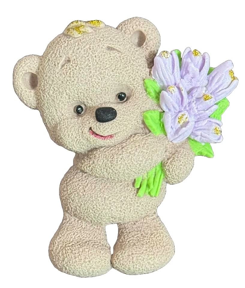 Decoratiune comestibila din zahar, Ursulet cu buchet de lalele Decoratiuni din Pasta de Zahar Nati Shop