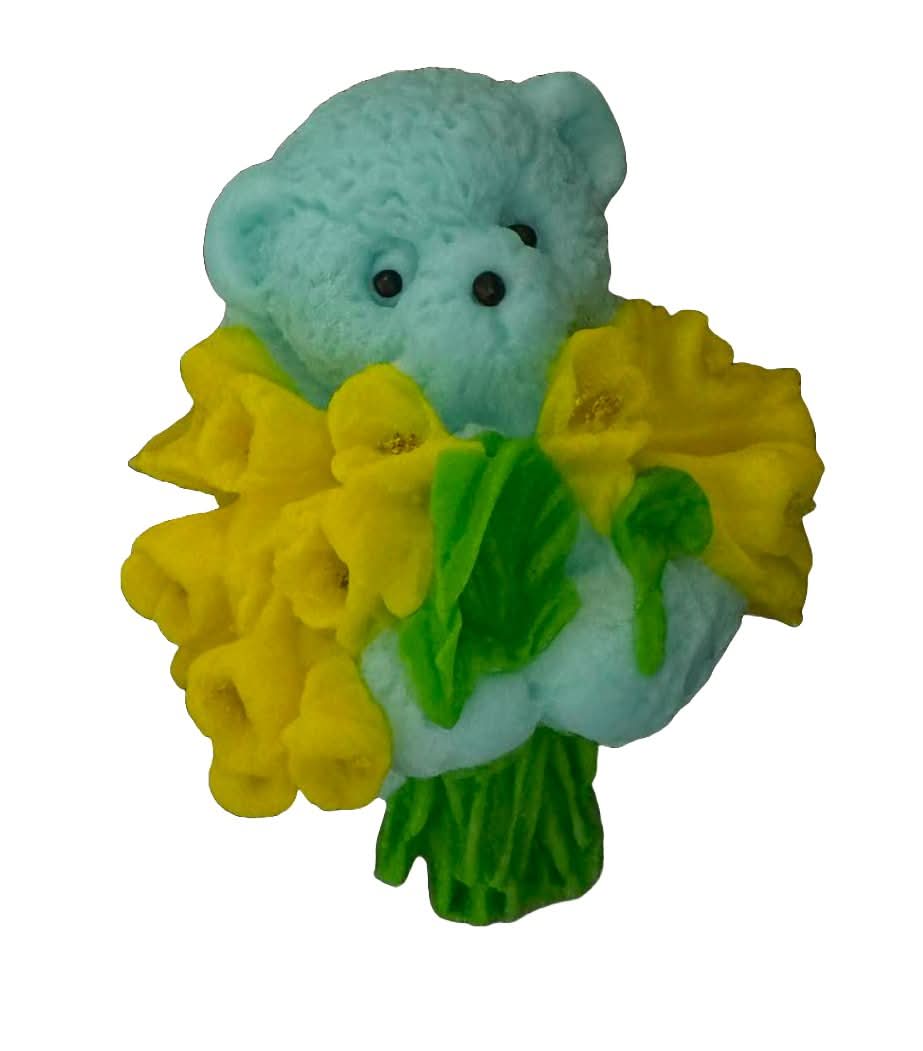 Decoratiune comestibila din zahar, Ursulet cu buchet de lalele Decoratiuni din Pasta de Zahar Nati Shop