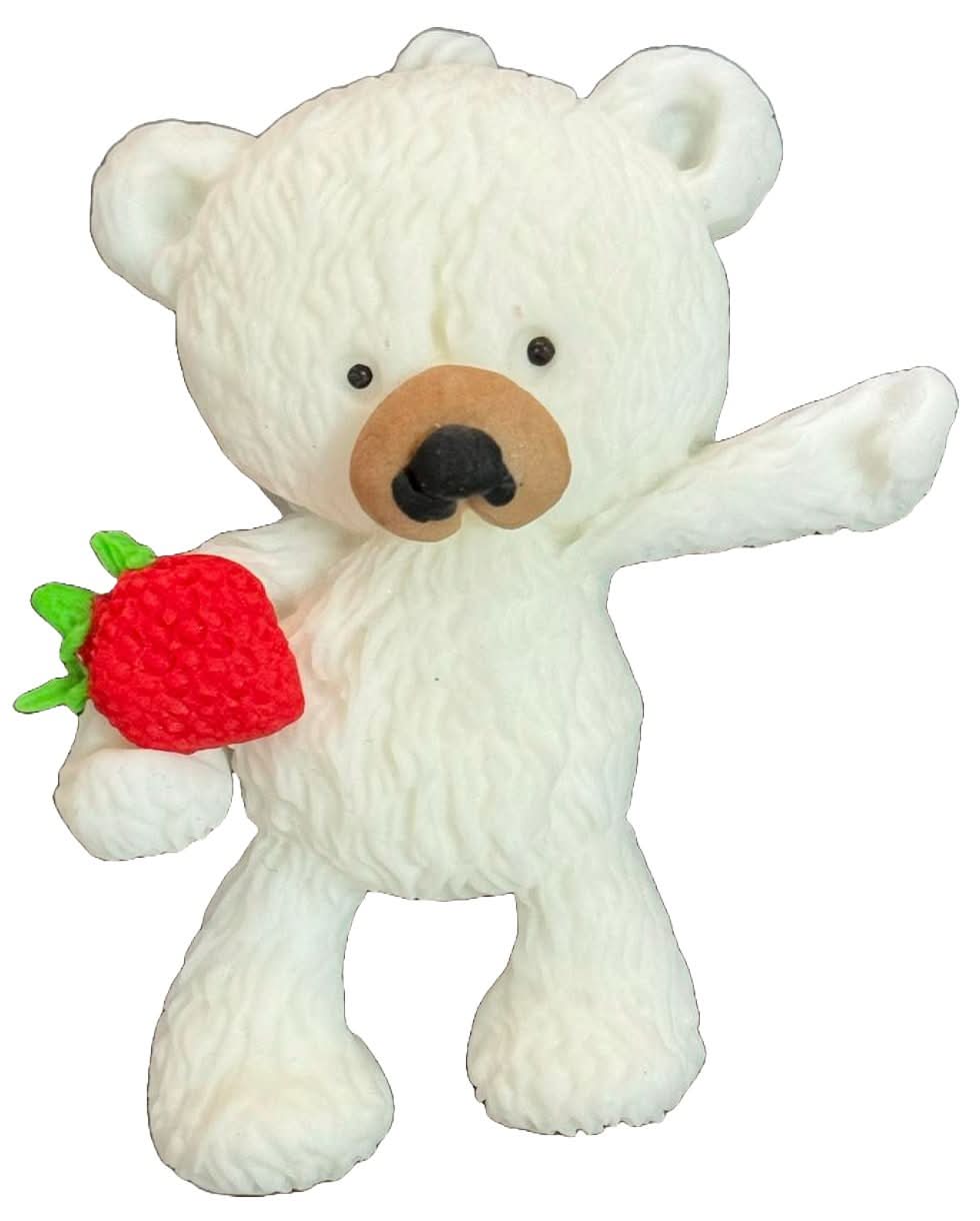 Decoratiune comestibila din zahar, Ursulet cu capsuna Decoratiuni din Pasta de Zahar Nati Shop