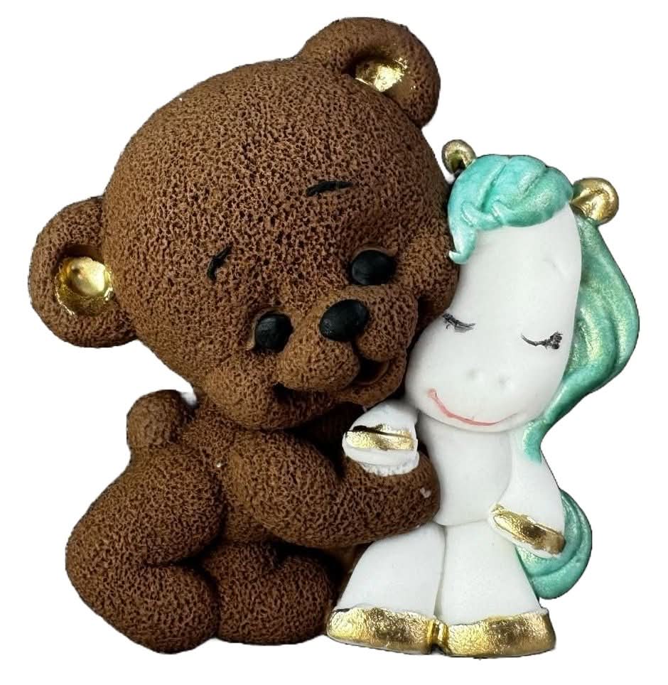 Decoratiune comestibila din zahar, Ursulet cu unicorn Decoratiuni din Pasta de Zahar Nati Shop