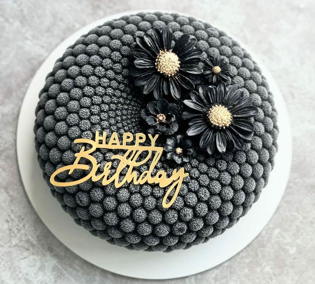 Set 5 decoratiuni comestibile din pasta de zahar, Flori negre-aurii Decoratiuni din Pasta de Zahar Naty Shop