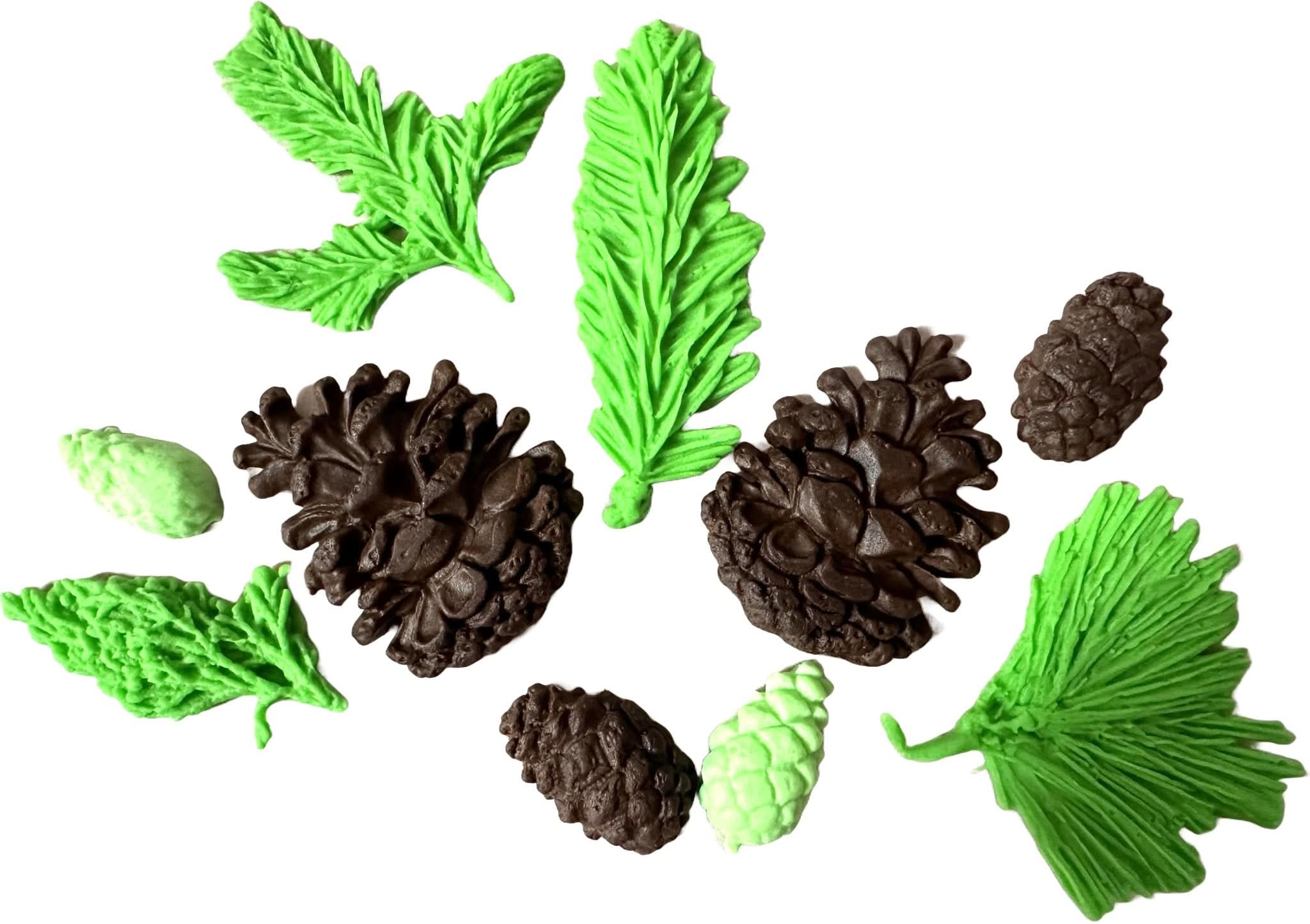 Set 10 decoratiuni comestibile din zahar, Conifere Decoratiuni din Pasta de Zahar Nati Shop