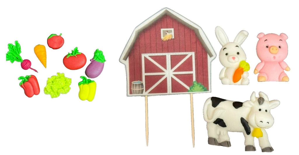 Set 12 decoratiuni comestibile din zahar, Ferma Decoratiuni din Pasta de Zahar Nati Shop