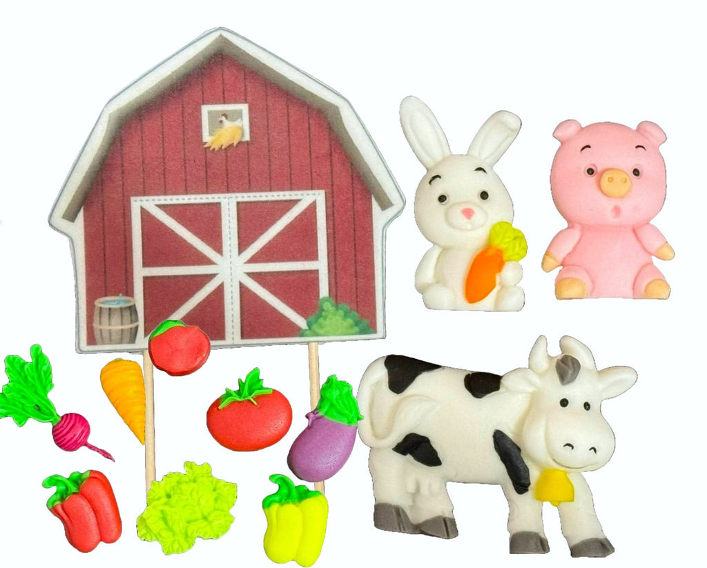 Set 12 decoratiuni comestibile din zahar, Ferma Decoratiuni din Pasta de Zahar Nati Shop