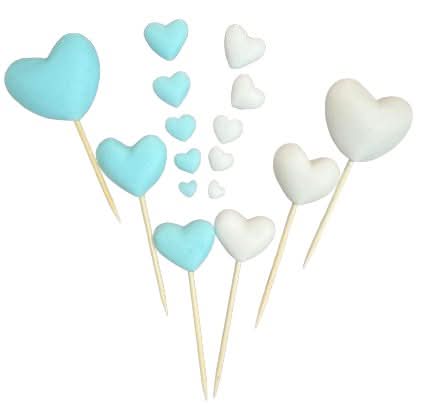Set 16 decoratiuni din zahar, inimi alb-bleu Decoratiuni din Pasta de Zahar Nati Shop