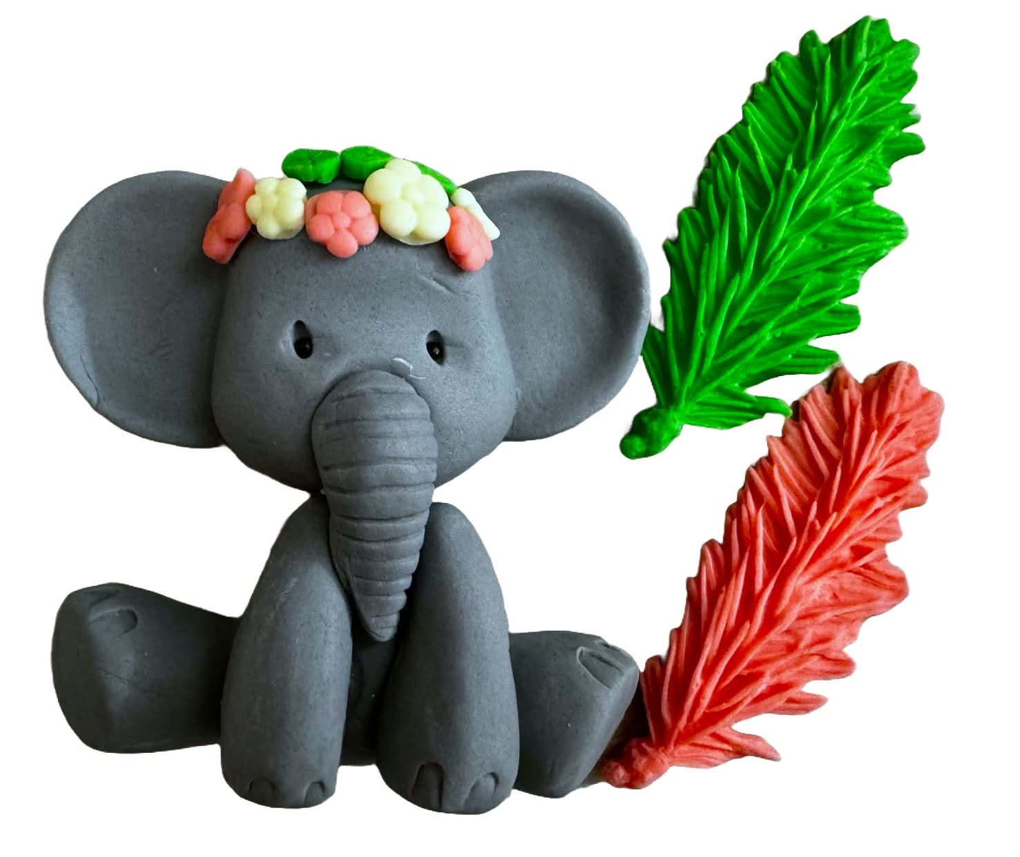Set 3 decoratiuni comestibile din zahar, Elefant Decoratiuni din Pasta de Zahar Nati Shop