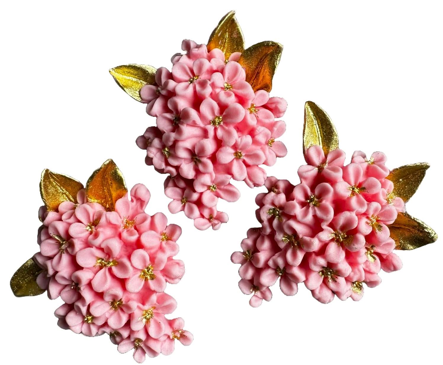 Set 3 decoratiuni comestibile din zahar, Flori de liliac Decoratiuni din Pasta de Zahar Nati Shop