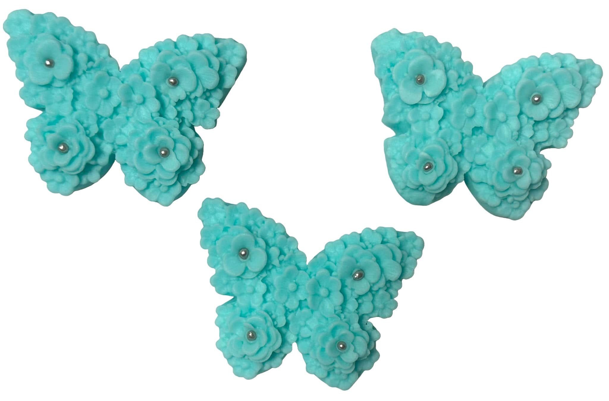 Set 3 decoratiuni comestibile din zahar, Fluturi bleu Decoratiuni din Pasta de Zahar Nati Shop