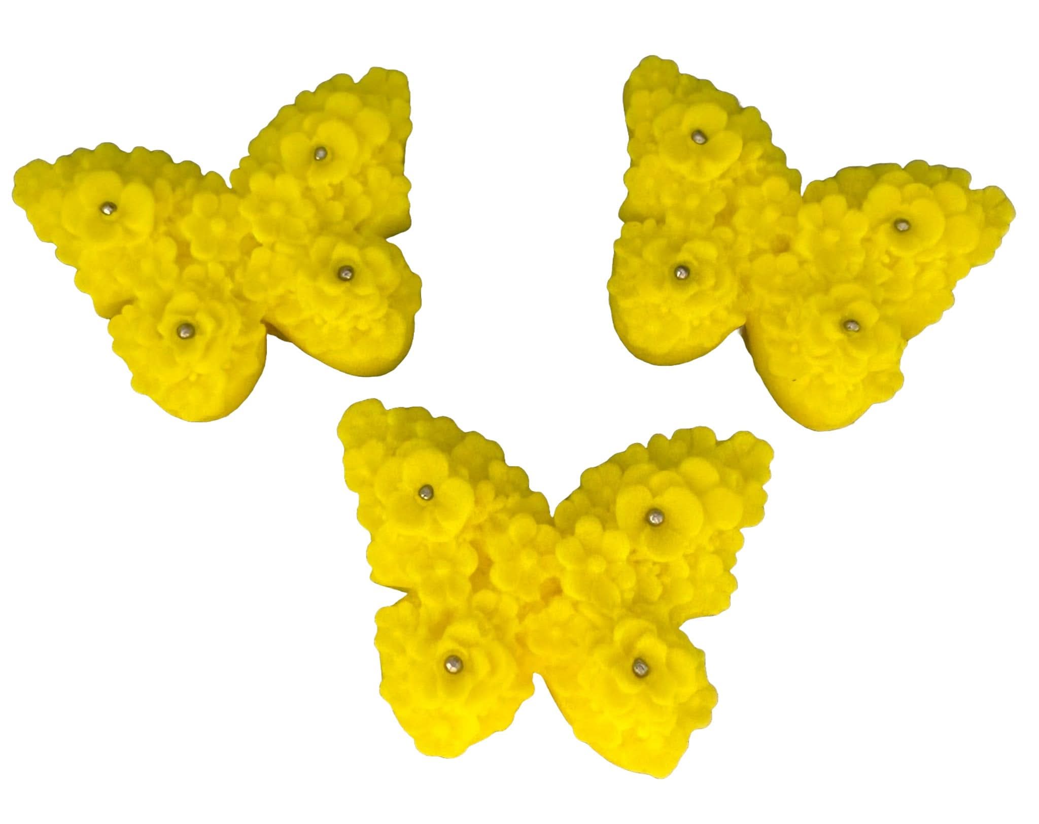 Set 3 decoratiuni comestibile din zahar, Fluturi galbeni Decoratiuni din Pasta de Zahar Nati Shop