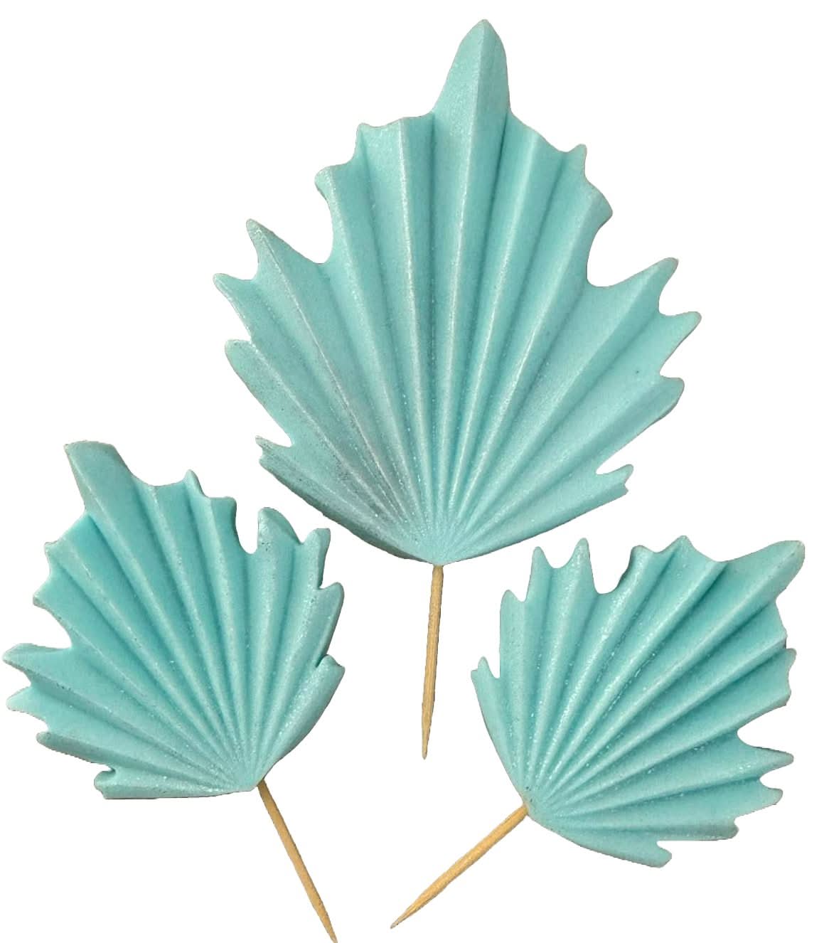 Set 3 decoratiuni comestibile din zahar, Frunze exotice bleu Decoratiuni din Pasta de Zahar Nati Shop