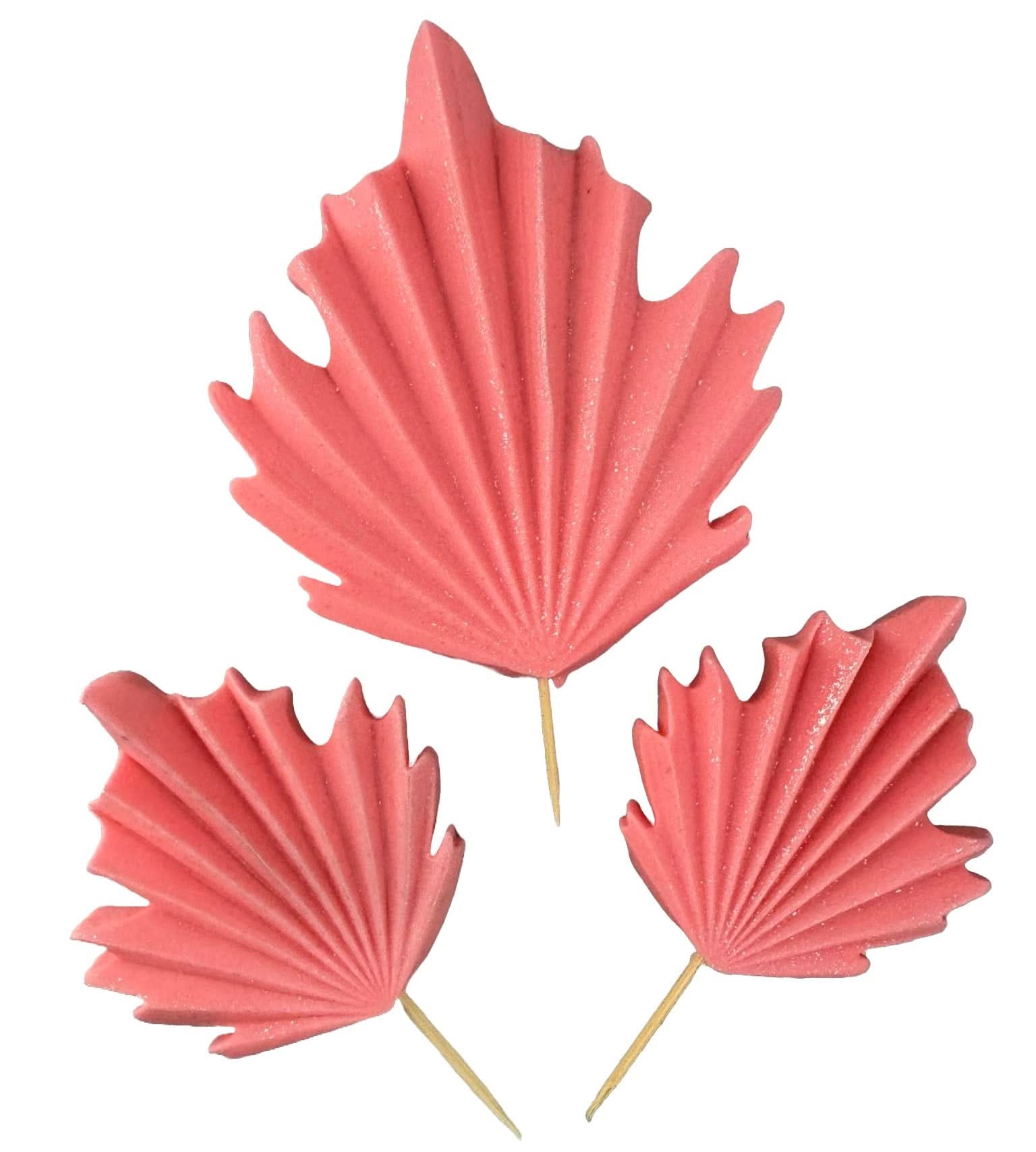 Set 3 decoratiuni comestibile din zahar, Frunze exotice roz Decoratiuni din Pasta de Zahar Nati Shop