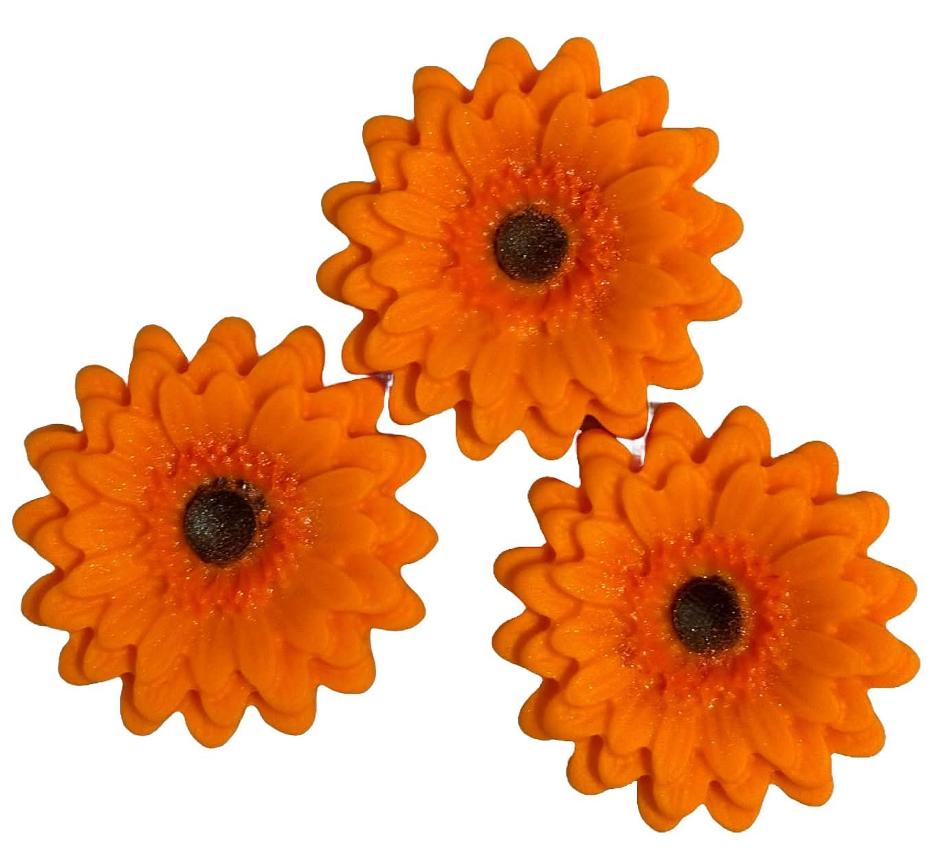 Set 3 decoratiuni comestibile din zahar, Gerbera portocalie Decoratiuni din Pasta de Zahar Nati Shop