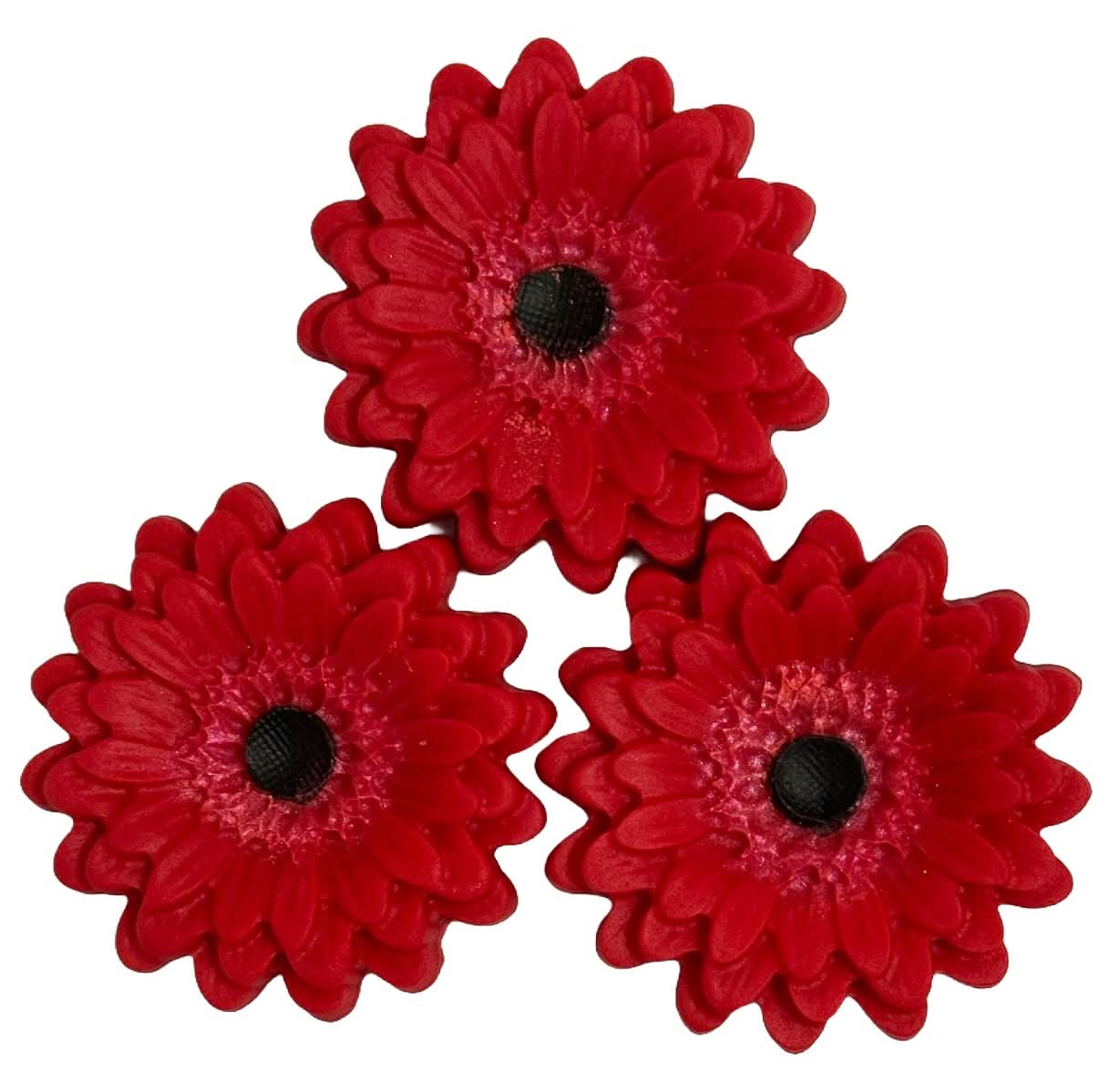 Set 3 decoratiuni comestibile din zahar, Gerbera rosie Decoratiuni din Pasta de Zahar Nati Shop