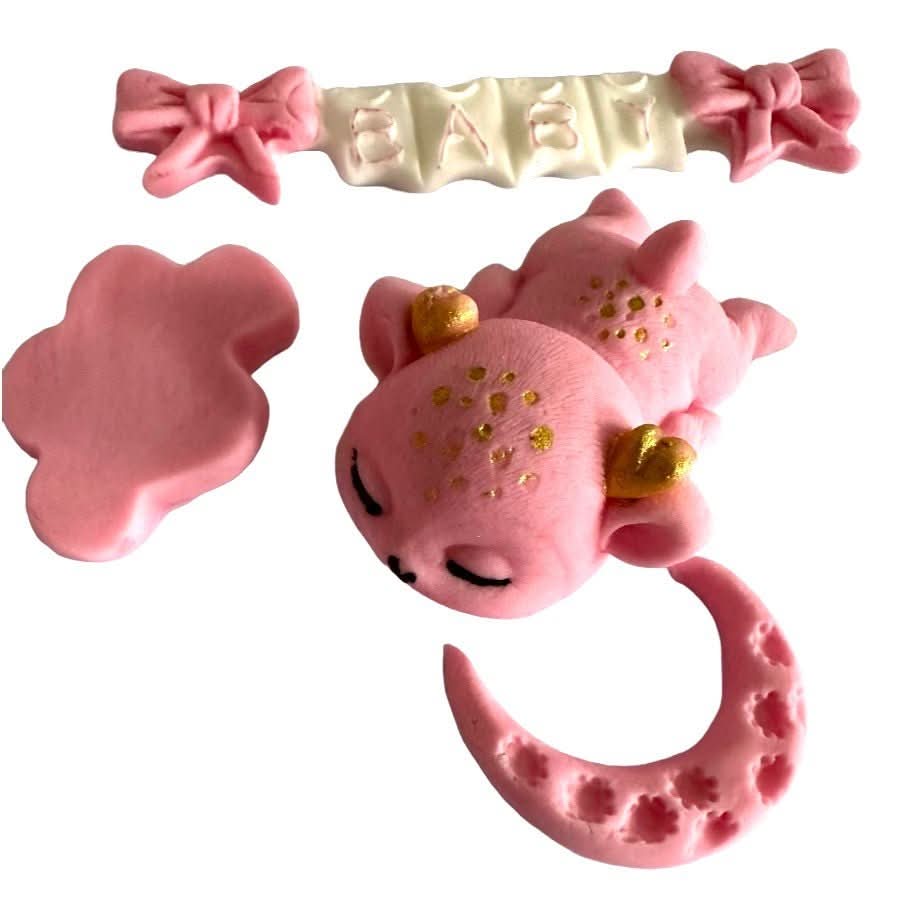 Set 4 decoratiuni comestibile din zahar, Botez Decoratiuni din Pasta de Zahar Nati Shop