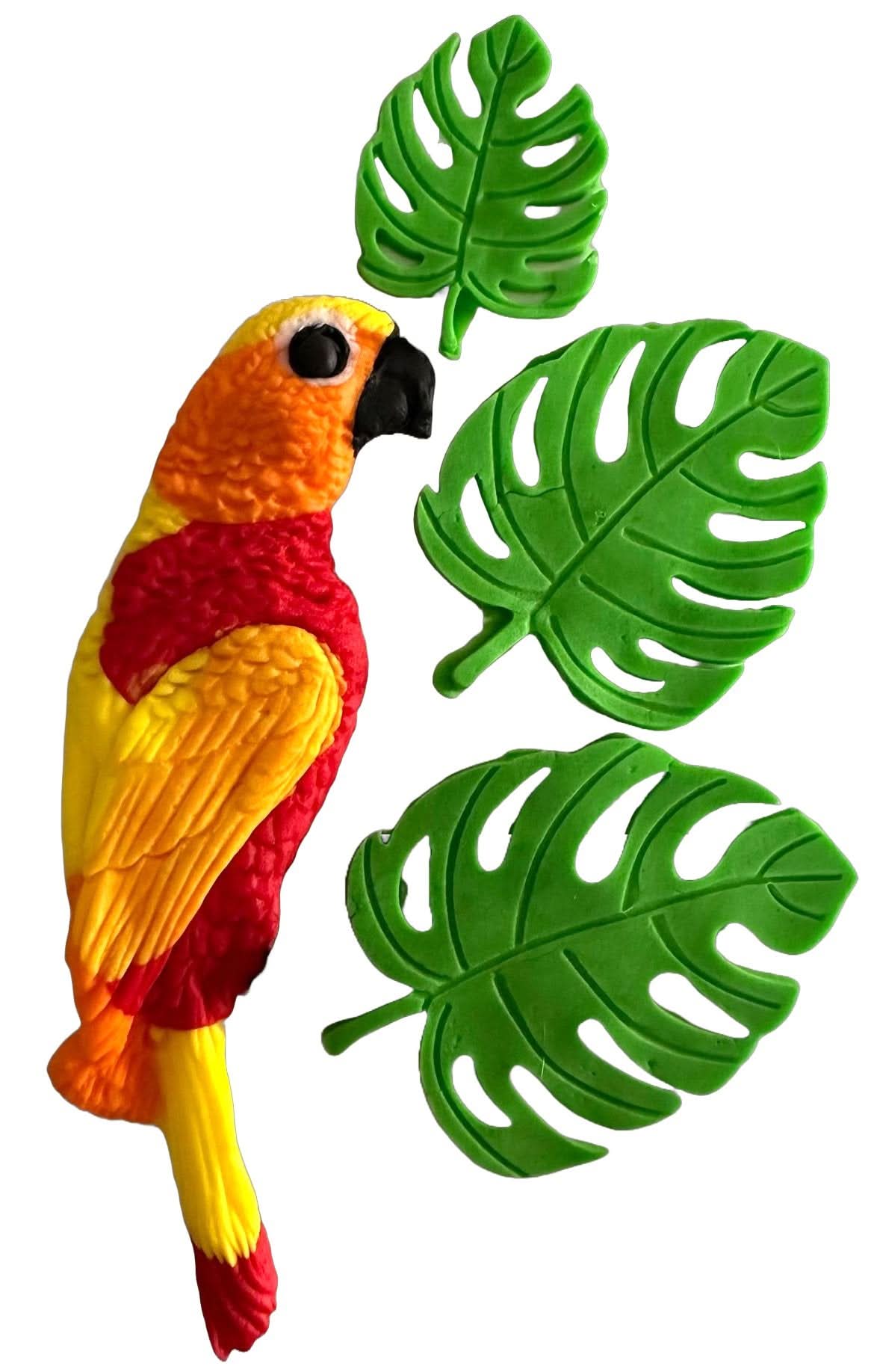 Set 4 decoratiuni comestibile din zahar, Papagal tropical Decoratiuni din Pasta de Zahar Nati Shop