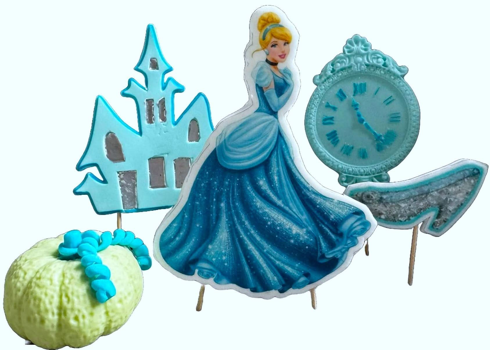 Set 5 decoratiuni comestibile din zahar, Cenusareasa Decoratiuni din Pasta de Zahar Nati Shop