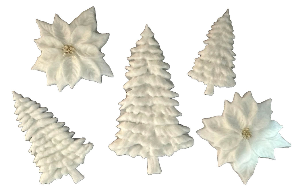 Set 5 decoratiuni comestibile din zahar, Iarna Decoratiuni din Pasta de Zahar Nati Shop