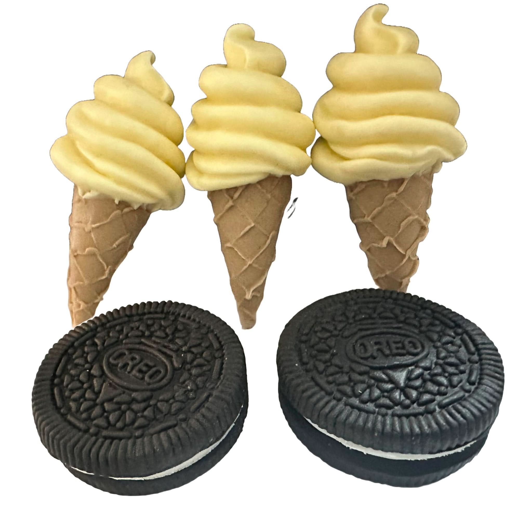 Set 5 decoratiuni comestibile din zahar, Inghetata si Oreo Decoratiuni din Pasta de Zahar Nati Shop
