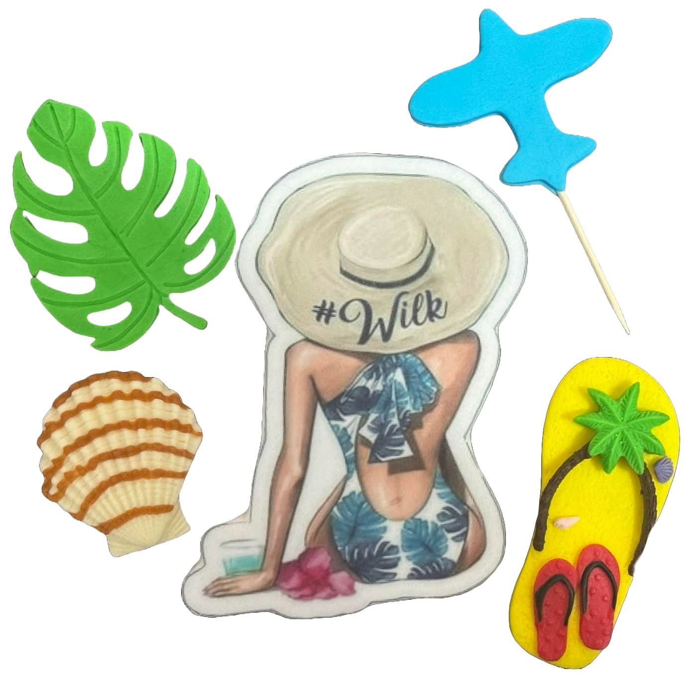 Set 5 decoratiuni comestibile din zahar, Vacanta exotica Decoratiuni din Pasta de Zahar Nati Shop