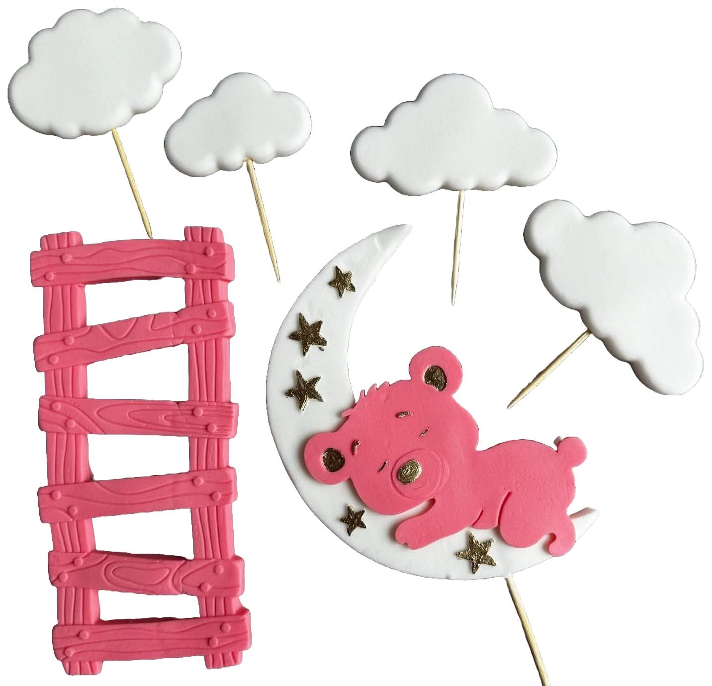 Set 6 decoratiuni comestibile din zahar, Botez Decoratiuni din Pasta de Zahar Nati Shop