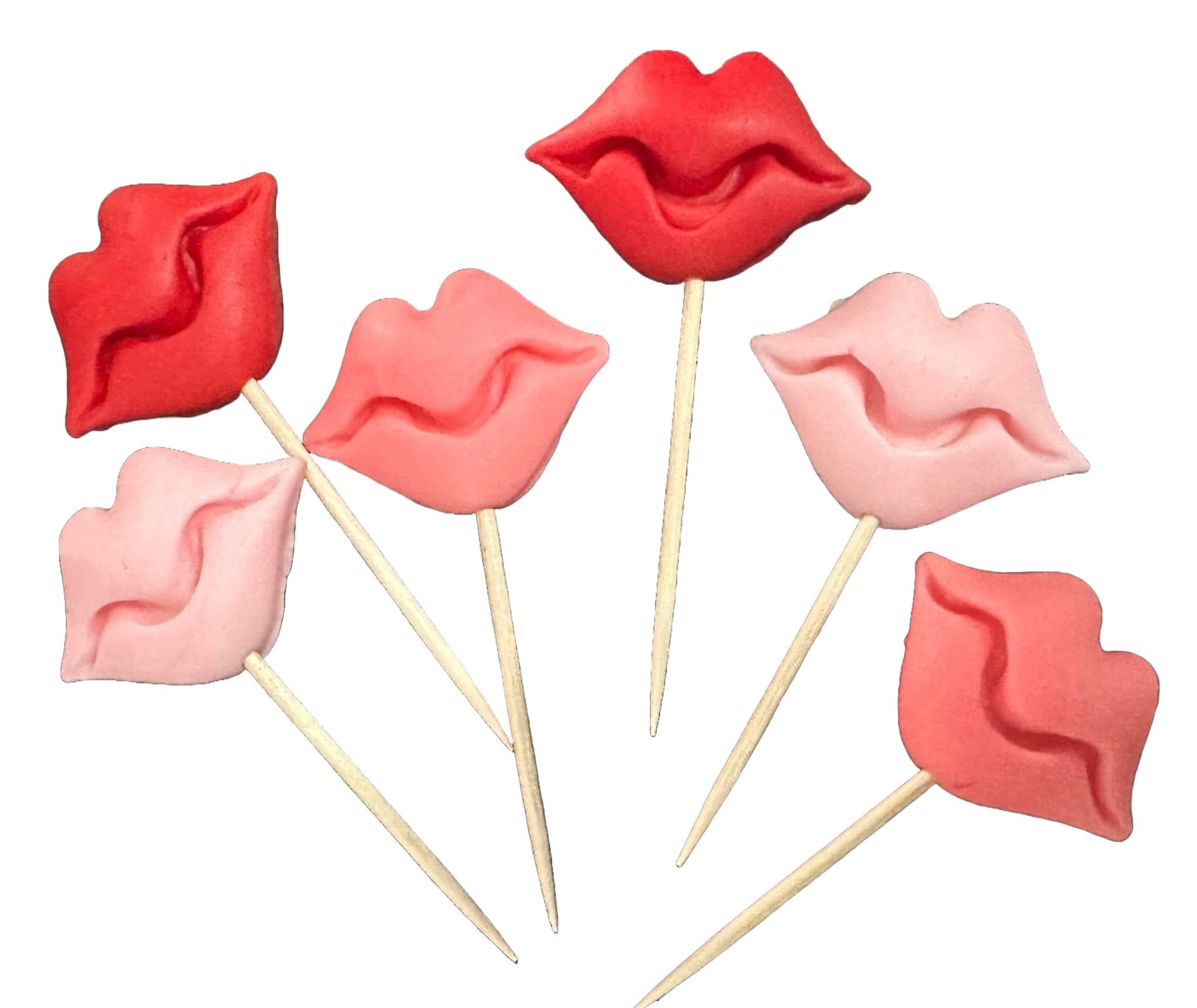 Set 6 decoratiuni comestibile din zahar, Buze Decoratiuni din Pasta de Zahar Nati Shop