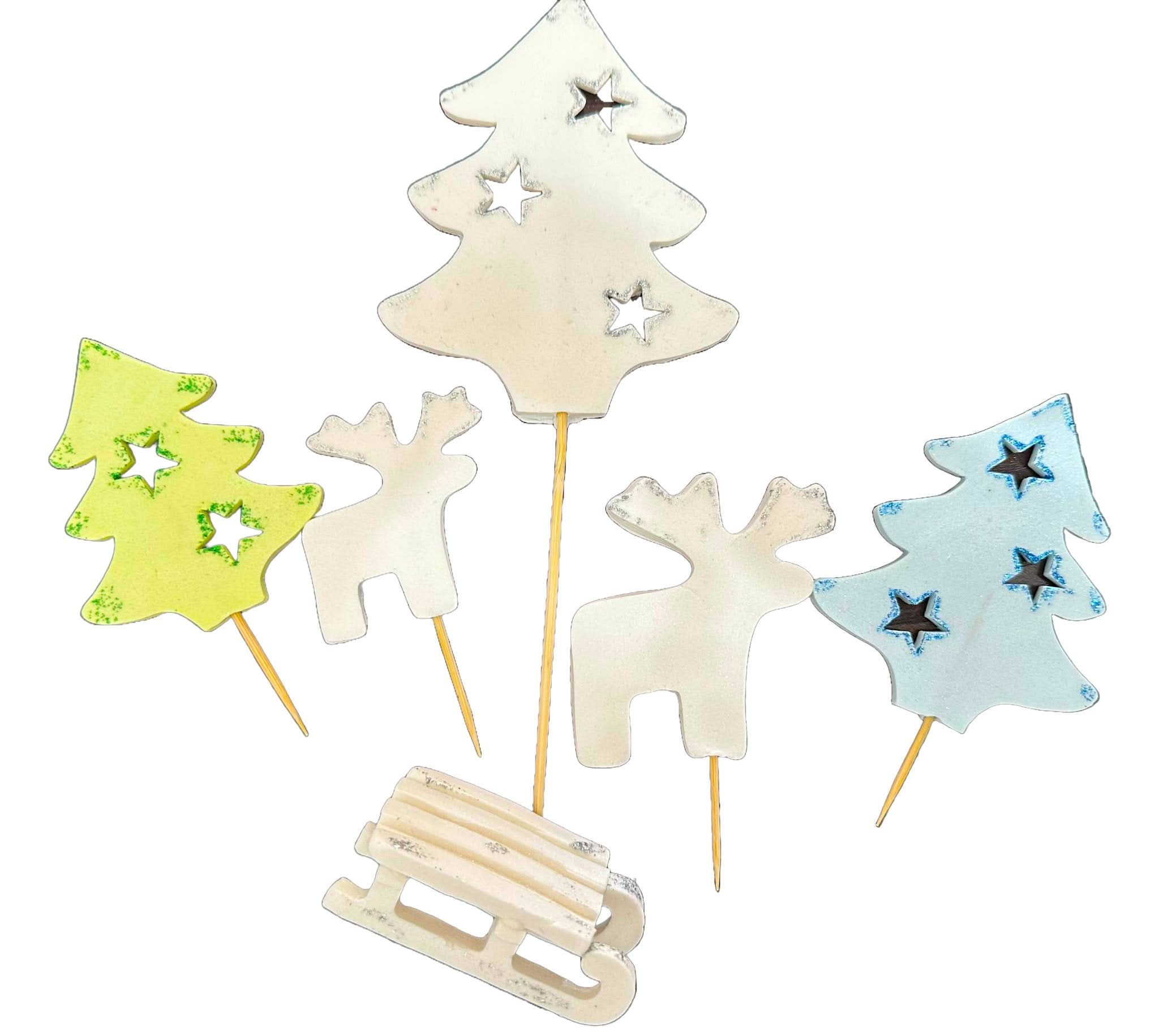 Set 6 decoratiuni comestibile din zahar, Iarna Decoratiuni din Pasta de Zahar Nati Shop