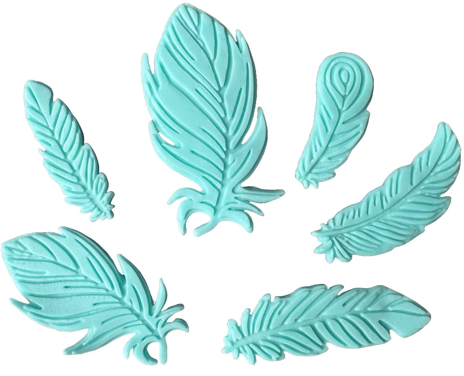 Set 6 decoratiuni comestibile din zahar, Pene bleu Decoratiuni din Pasta de Zahar Nati Shop