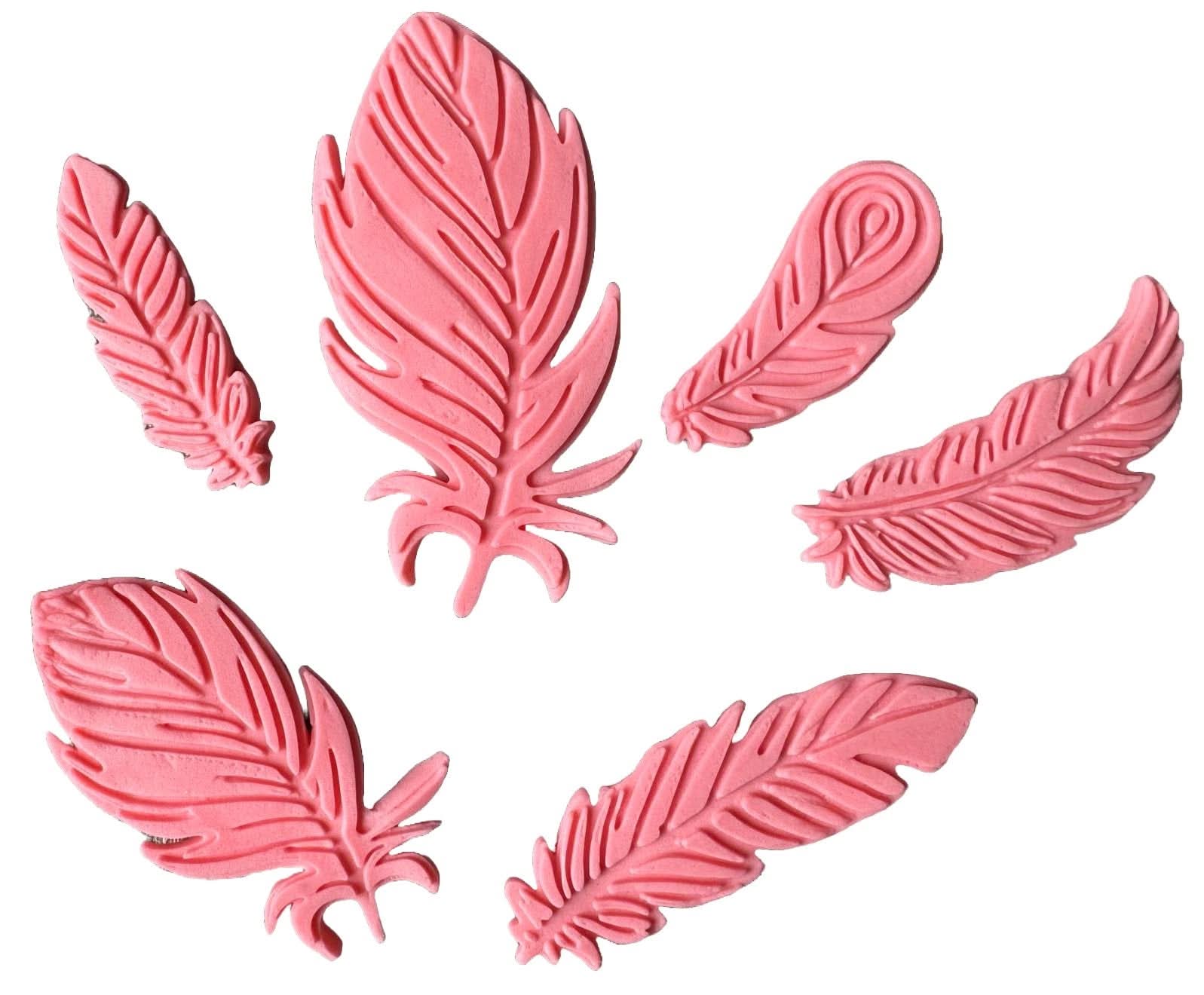 Set 6 decoratiuni comestibile din zahar, Pene roz Decoratiuni din Pasta de Zahar Nati Shop
